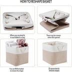 13 x 13 Inch Cube Storage Bins, 4 Pack Large Collapsible Fabric Storage Bin with Ropes, Foldable Storage Cubes for Home, Office,Closet, Clothes, Toys Organizer (White & Beige)