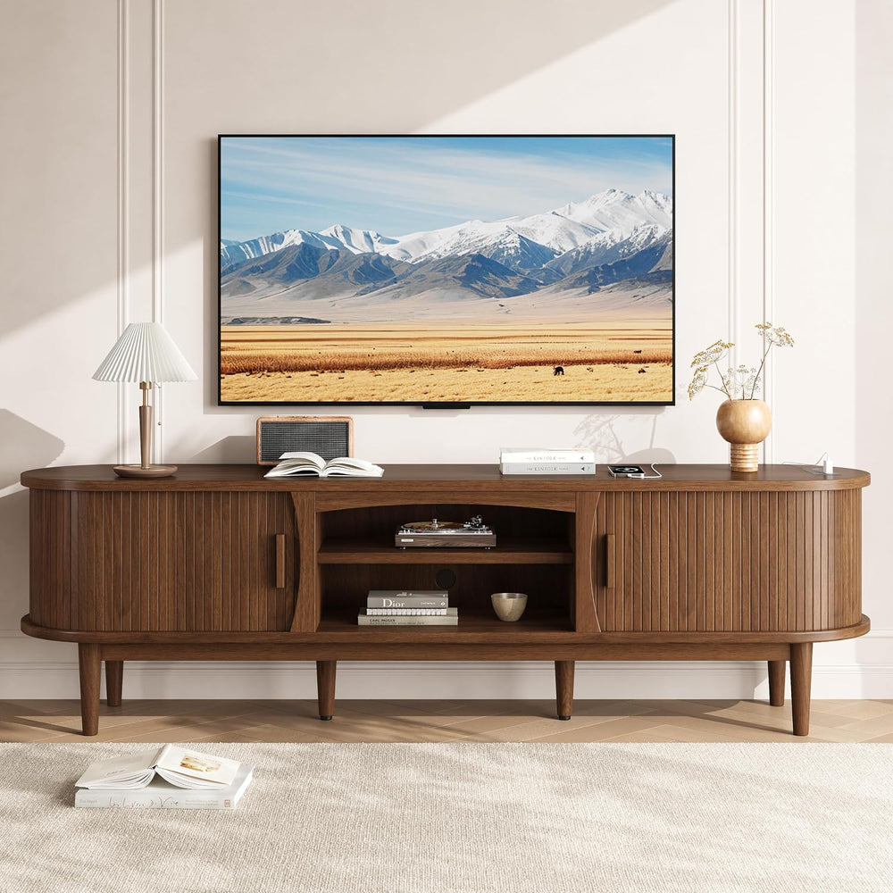 Decofy 69" Fluted TV Stand for TVs Up to 80" with Charging Station,...