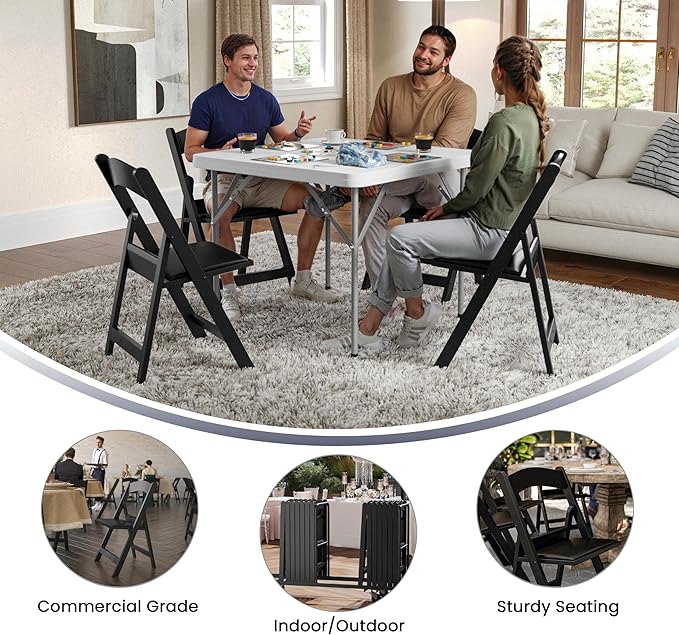 Flash Furniture Hercules Series Folding Chair - Black Resin - 2 Pack 800LB We...
