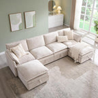 116.54" Sectional Couches for Living Room, Cloud Couch Sectional with Large Storage, U-Shape Modular Sectional Sofa with Ottoman,6 Seater Chenille Sofa with Pillow for Apartment, Bedroom, Beige