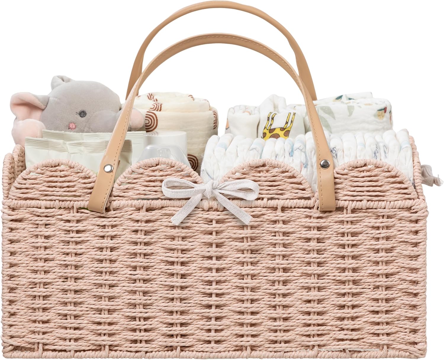 HBlife Baby Diaper Caddy, Paper Rope Storage Baskets Nursery Bin with Removable Divider, Portable Car Organizer for Diapers, Baby Shower Gifts, Newborn Essentials Must Haves