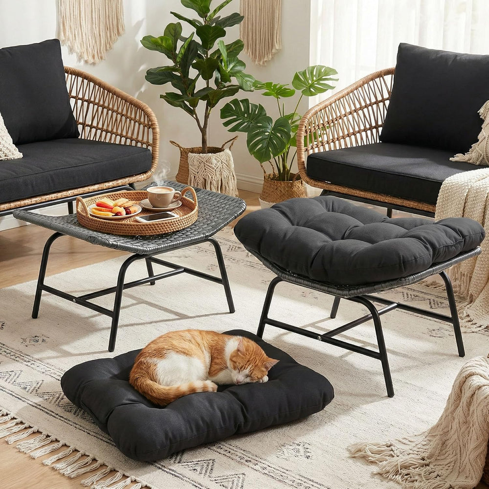 BULEXYARD 2 Pieces Outdoor Patio Ottomans, Multipurpose All Weather PE Rattan...
