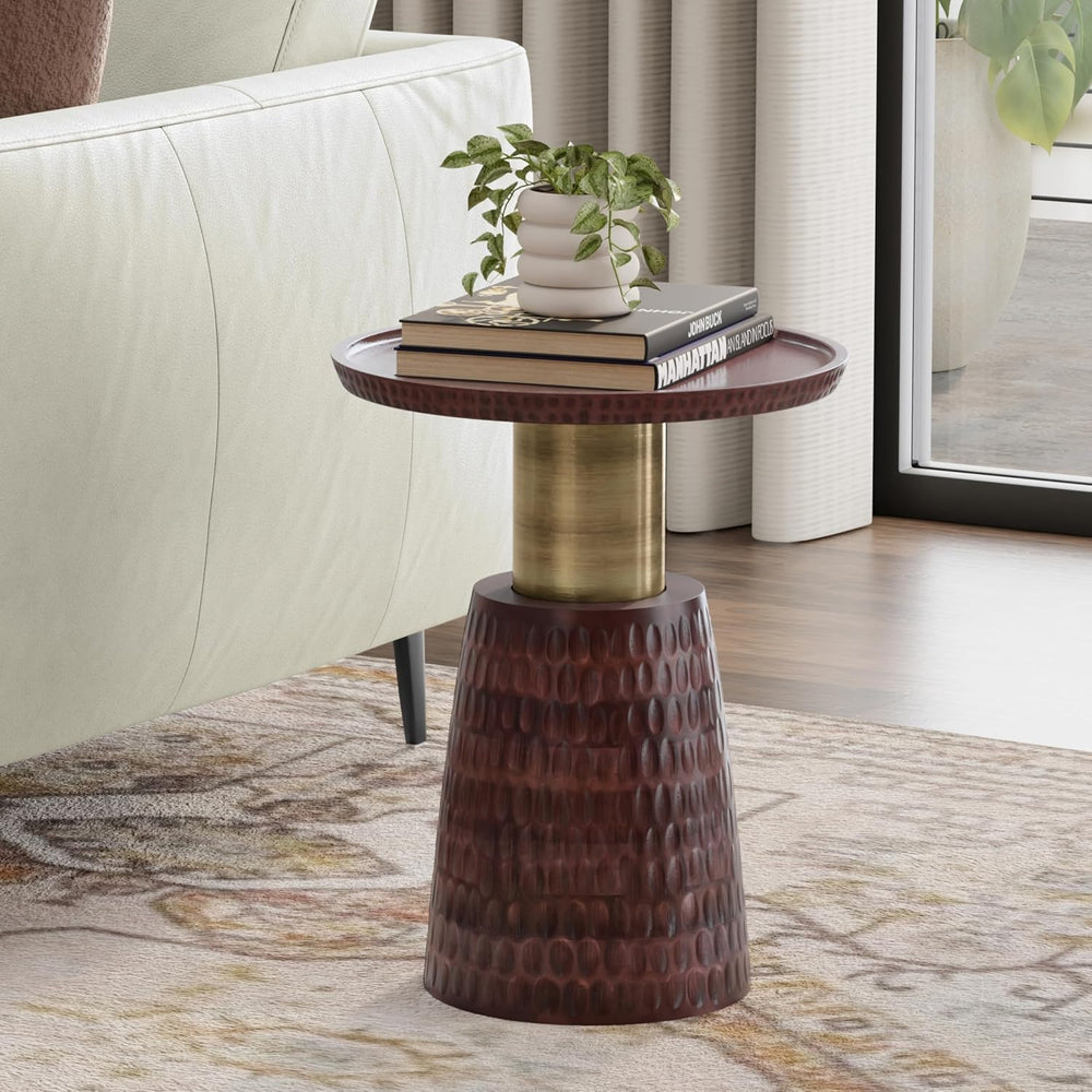 SIMPLIHOME Breanna End Table - 16 inch Wide Solid Mango Wood and Metal Round ...