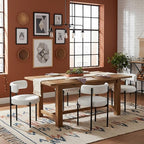 Boucle Dining Chairs Set of 4, Mid Century Modern Dining Room Chairs with Barrel Backrest, Upholstered White Kitchen Chairs for Dining Room, Restaurant