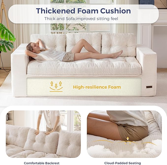 MAXYOYO 79" Loveseat Sofa Couch for Small Spaces, Upholstered Boneless Cloud Couch for Apartment Bedroom, 2-Seater Love Seat Floor Modern Sofa with Pillows, No Assembly Required, Beige