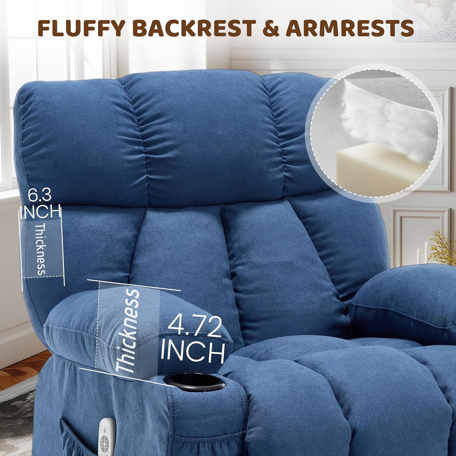 Massage Rocker Recliner Chair for Living Room, Vibration Massage Heat,Blue | USB Charge Port, 4 Pockets, 2 Cup Holders, Ergonomic Comfy Recliners, Sofa Chair, Reading & Bedroom Chair