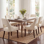 UVV Wooden Dining Chairs Set of 4, Mid Century Modern Fabric Upholstered Dining Room Chair Kitchen Chairs, Farmhouse Dinner Chair with Solid Wood Legs for Kitchen Dining Room, Beige