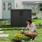 Outdoor Storage Shed 36 Cu. Ft. Resin Garden Horizontal Storage Extra Large Capacity Weather Resistant Storage Box, Lockable Resin Waterproof Shed, Black