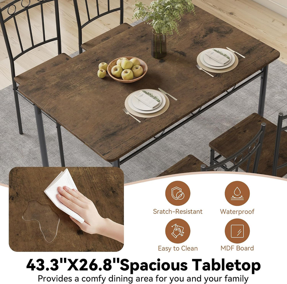 Dining Table Set for 4, 5-Piece Kitchen Table and Chairs, Rectangular Dining ...