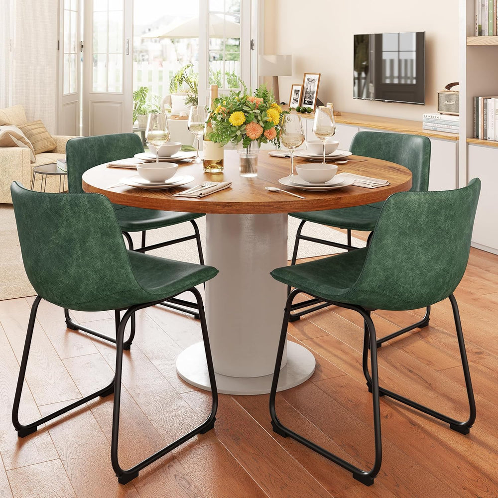 REONEY Dining Chairs Set of 8, 18" PU Leather Dinner Chairs, Green