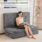 MAXYOYO Folding Sofa Couch Bed, 6 Inch Tri-Fold Floor Sofa Bed, Folding Mattress with Handles, Soft Faux Fur Folding Bed with Supportive Foam Filling, Portable Couch for Living Room, Full, Grey