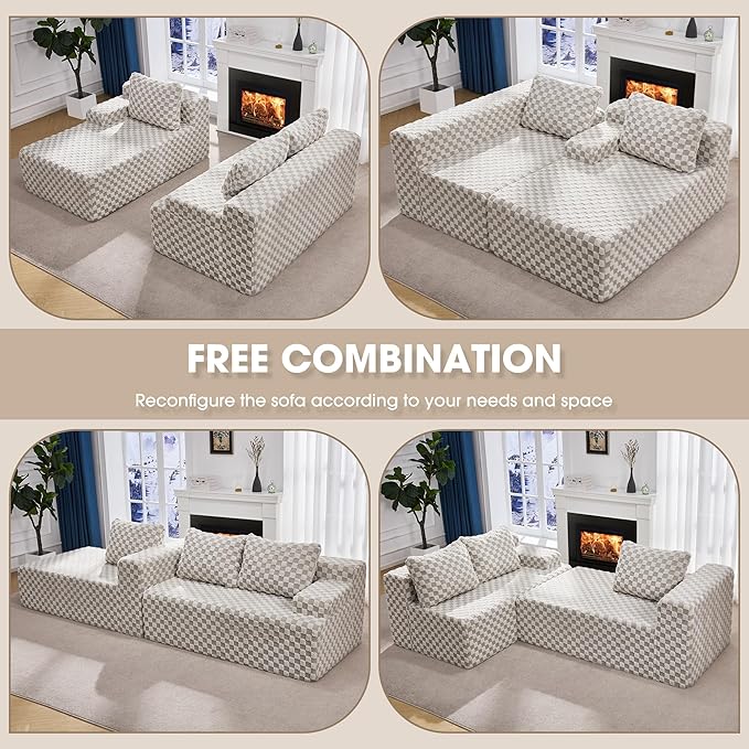 Hobestluk Modular Sectional Sofa Couches L-Shape Couch 3 Seat Modular Sofa Memory Foam Sectional Couches for Living Room, Cloud Couch with Oversized Chaise (96" Left Facing Chaise)