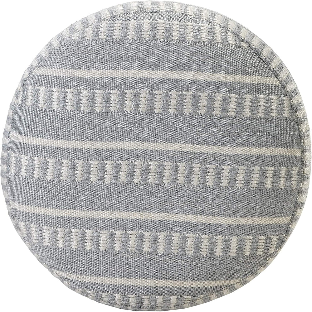 LR Home Dash and Stripe Geometric Indoor Outdoor Pouf, Blue/White, 20" x...
