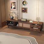 Ball & Cast Mid-Century Modern TV Stand for TVs up to 80", 70" Media Console with Rattan Sliding Doors & 2 Drawers,Solid Wood Legs,Entertainment Center w/Storage for Living Room,Bedroom,Dark Brown