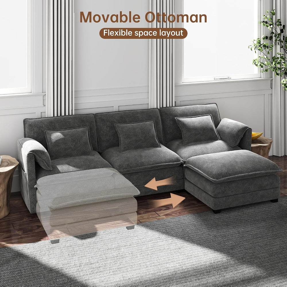 Modular Sectional Sofa, 111'' U Shaped Couch, Chenille Sofa with Mova...