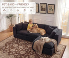 110'' Oversized Cloud Sectional Boneless Couch for Living Room, Modern Big Compressed L Shape Couch with Ottoman & 2 Throw Pillows, Comfy Chenille Deep Seat Memory Foam Spineless 4 Seater Sofa,Black | No Assembly Needed, Premium Chenille, Flexible Modu...
