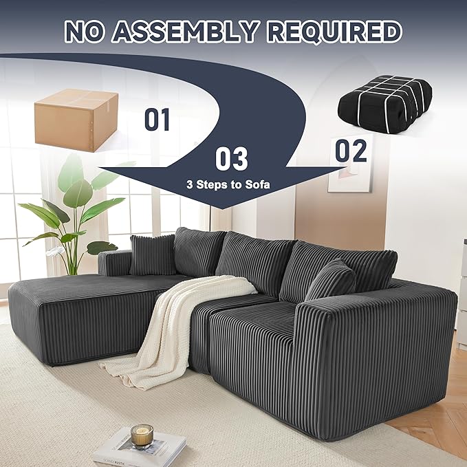 97" Modular Sectional Sofa, L-Shaped Boneless Couch with Deep Seat, Cozy Cloud Couch Sectional with Convertible Ottoman, Modern Sectional Couches for Living Room（ Grey）
