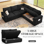 85 Inch Modular Sectional Sofa with Pull Out Bed, L Shaped 5 Seat Sectional Sleeper Sofa with Storage, Sectional Couches for Living Room, Cloud Modular Couch,Removable Sofa Cover, Black