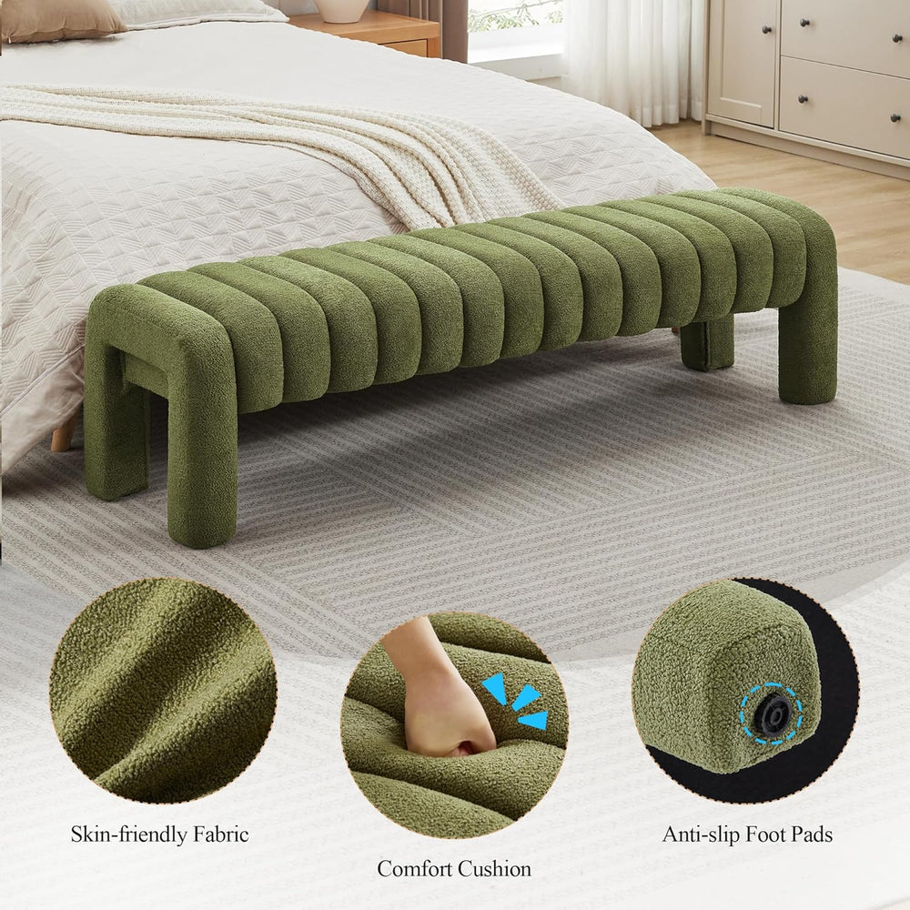 43’’ Bedroom Bench, Upholstered End of Bed Bench with Solid Wood Legs, Modern...