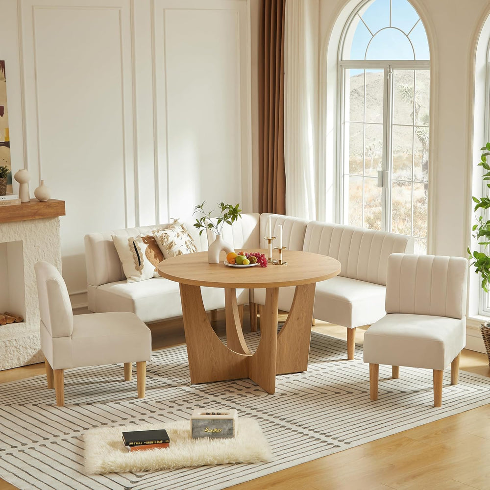 Round Dining Table Set with Loveseat & Chairs, 47 Inch Farmhouse 5-Piece ...