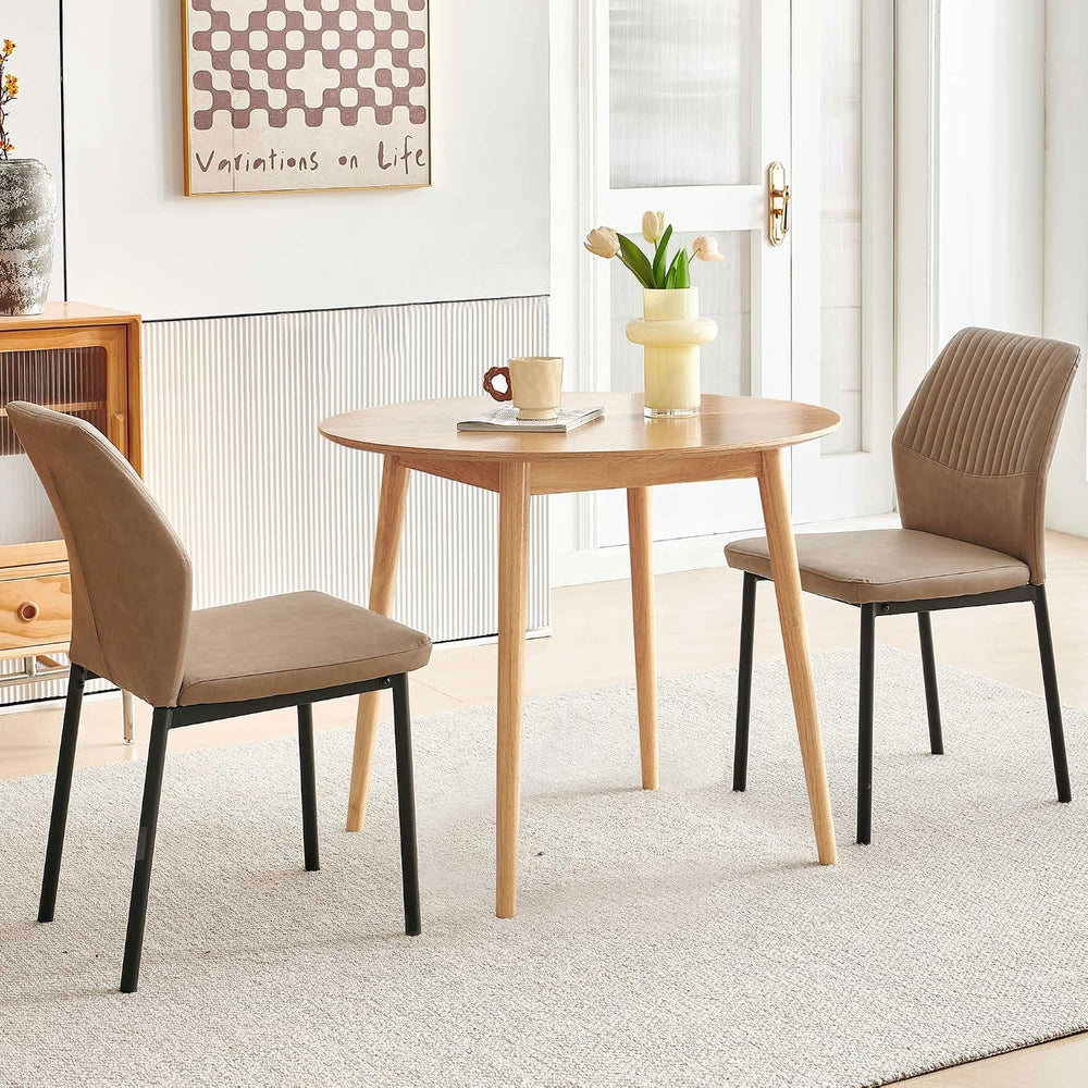 35" Round Dining Table Set for 2 with PU Leather Chairs, Space Saving Ki...