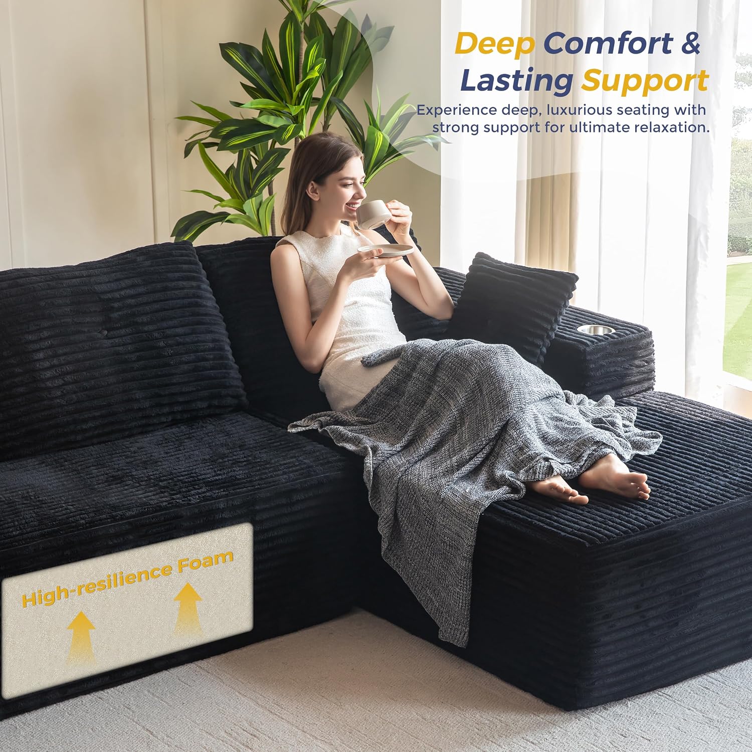 MAXYOYO Boneless Couch, 104-Inch L-Shape Sectional Sofa, Right-Facing Chaise