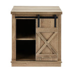 ROCKPOINT Sliding End Table with Slide Barn Door,Storage Sofa Table,Dark Oak