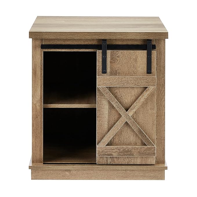 ROCKPOINT Sliding End Table with Slide Barn Door,Storage Sofa Table,Dark Oak