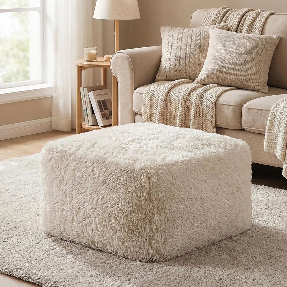 Furniture of America Havyn Modern Faux Fur 1-Seater Square Modular Foam Ottom...