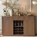 win2win 59" Fluted Wine Bar Cabinet, Mid-Century Modern Sideboard, Walnut | Home Bar with Faux Marble Top, 3 Spacious Drawers, 3 Stemware Racks, 12 Wine Racks, 2 Side Cabinets, Kitchen Dining Room