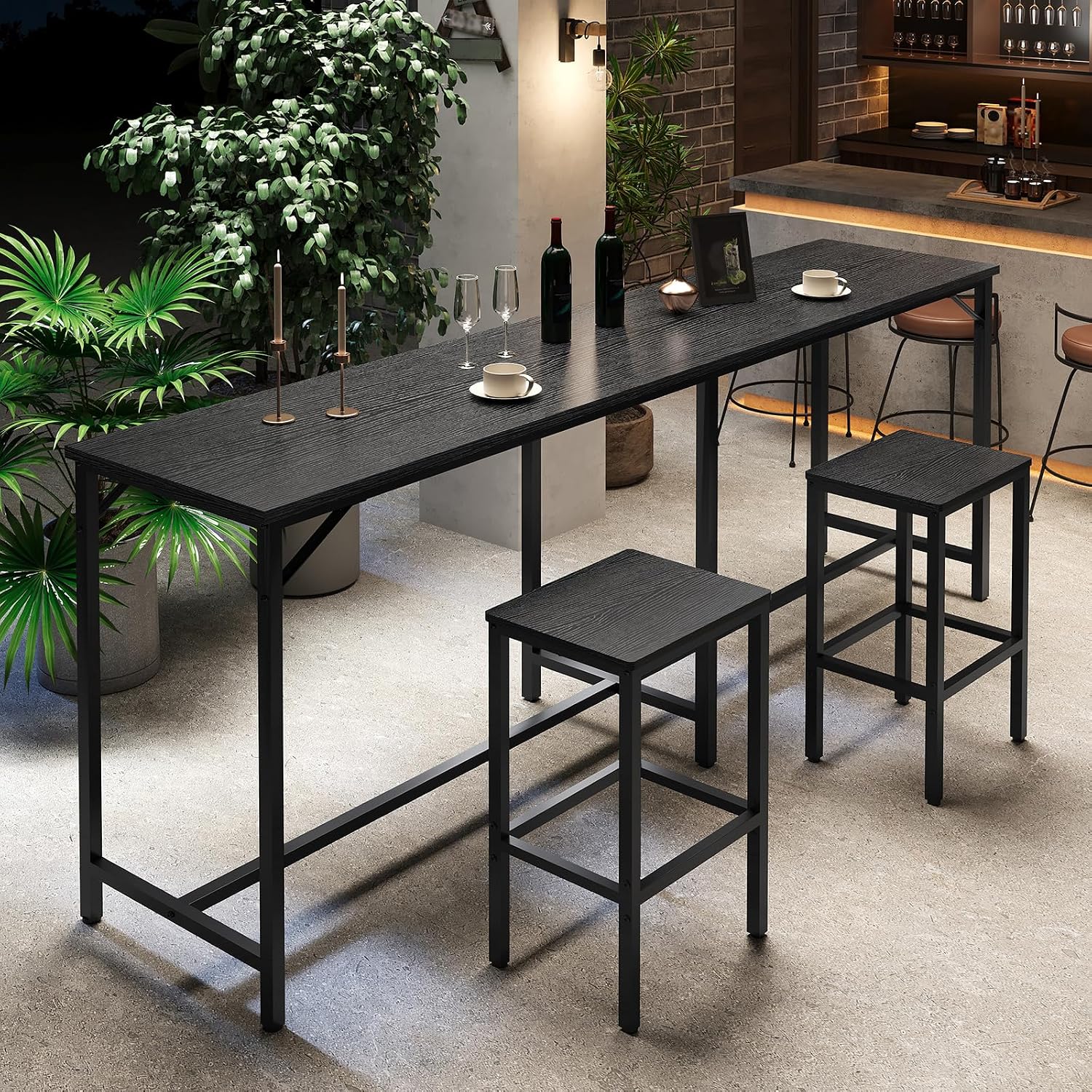 YATINEY 70.9" Bar Table and Chairs Set, Dining Table and Chair Sets, 3 Piece Counter Height Table and 2 Stools, Kitchen Table for Home Restaurant, Bar, Black BT09BB