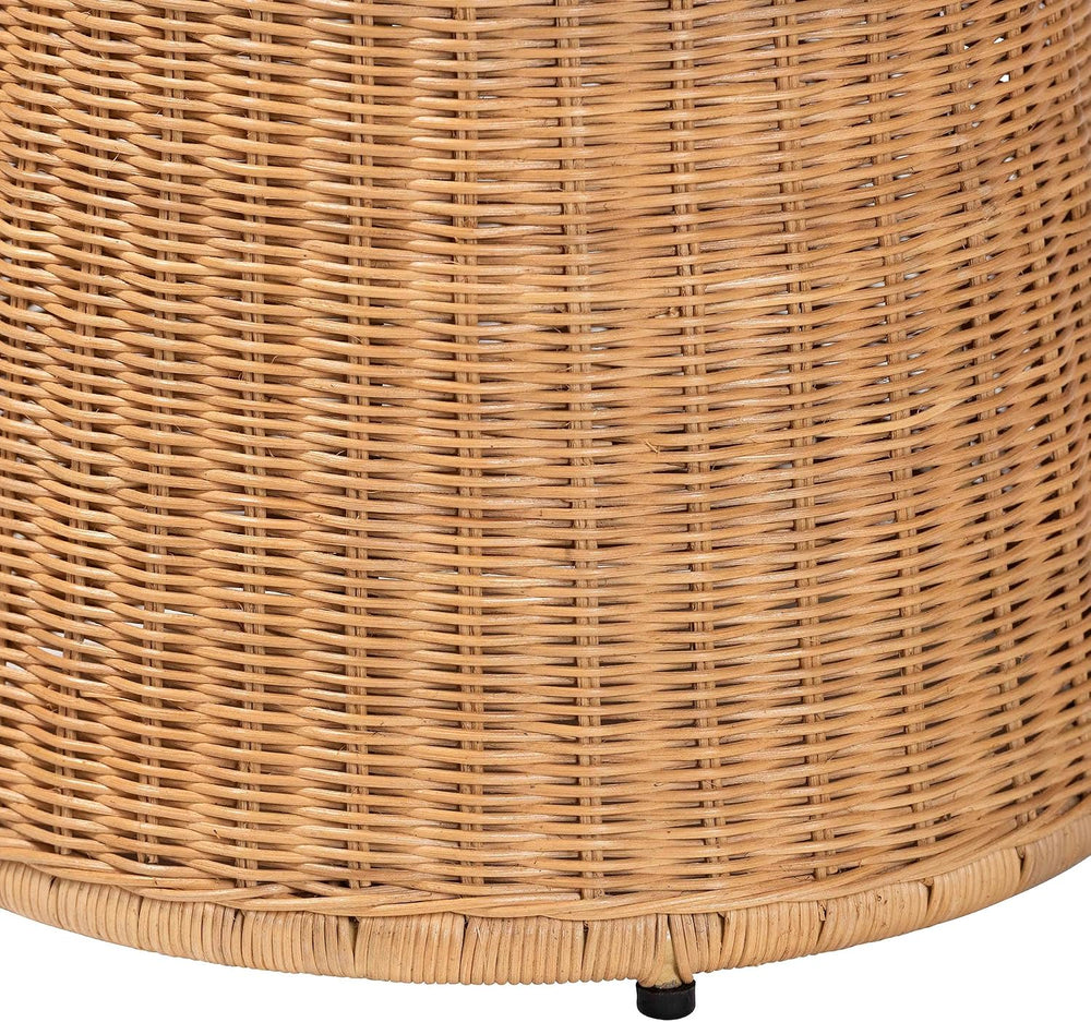Bali & pari Caroline Round Natural Rattan End Table – Handwoven Wicker Dr...