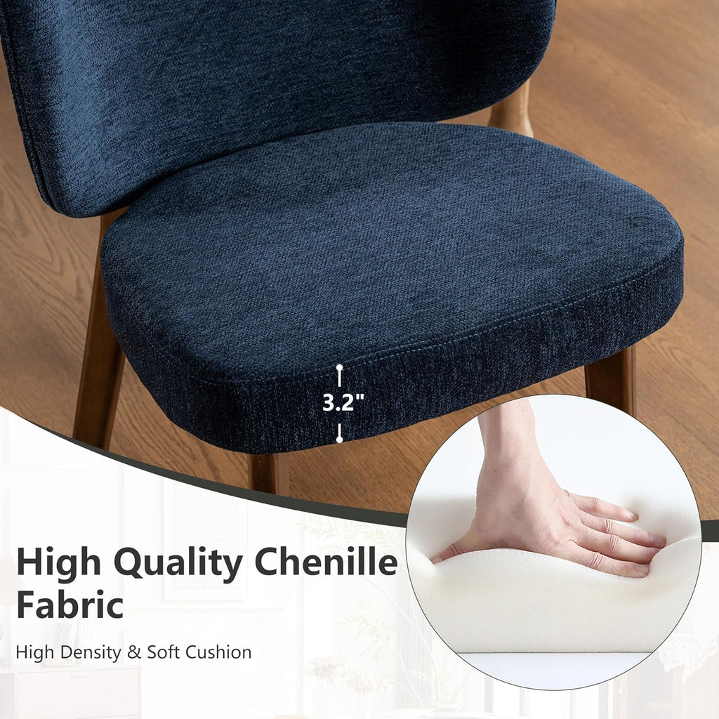 YOUNIKE Dining Chair with Back Single Mid Century Modern Kitchen Chair Boucle Fabric Upholstered Armless Chair 20" Wide Padded Seat with Wooden Legs for Kitchen Dining Living Room Bedroom Navy Blue