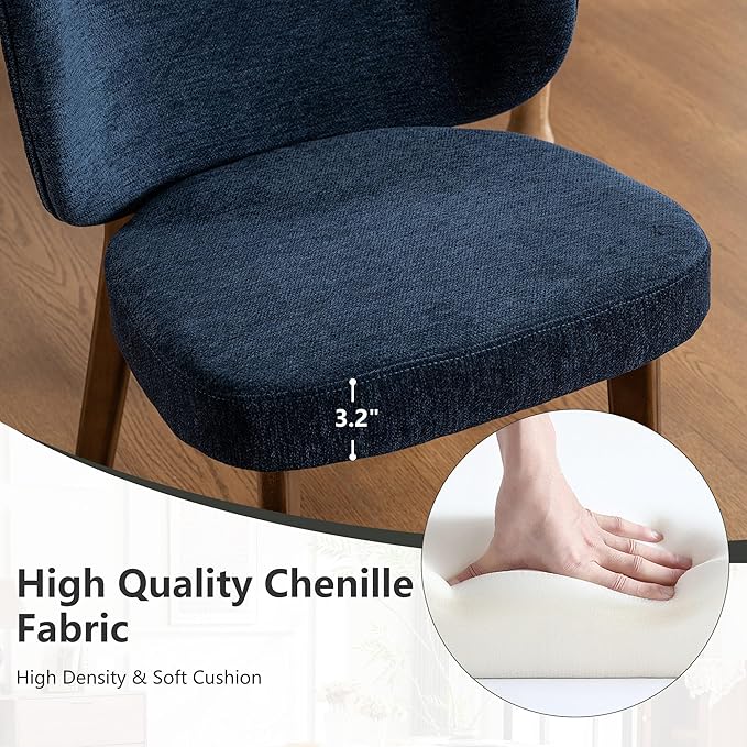 YOUNIKE Dining Chairs Set of 2 Mid Century Modern Kitchen Chair with Back Boucle Fabric Upholstered Armless Chair 20" Wide Padded Seat with Wooden Legs for Kitchen Dining Living Room Bedroom Navy Blue