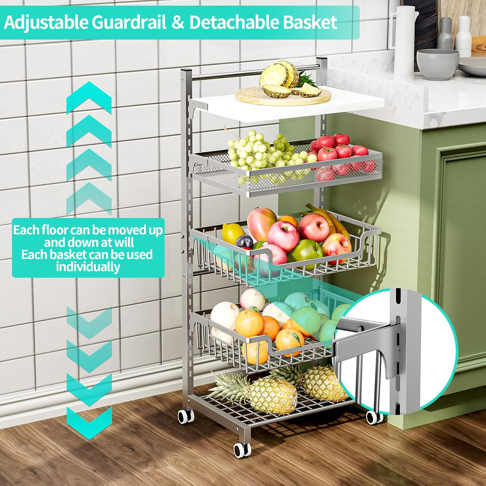 HapiRm Fruit Basket Kitchen Cart - 5 Tier Adjustable Vegetable Storage Rack, ...