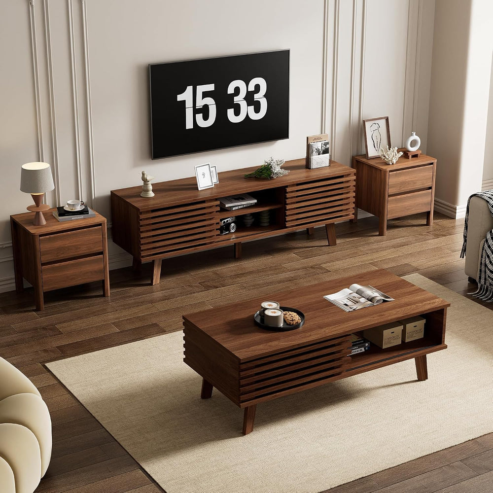 Furniway Mid Century Living Room Table Set of 4, Coffee Table, TV Stand and 2...