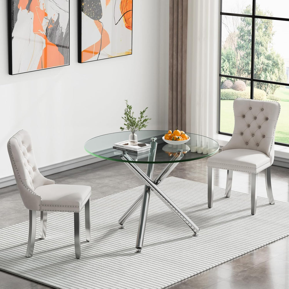 3-Piece Round Glass Dining Table Set for 2, 36" Small Kitchen Table with...