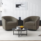 Swivel Barrel Accent Chair, Comfy Reading Armchair, Tan, Set of 4 | Low-Back Design | 360° Swivel | Solid Wood Frame | High-Density Foam Seat | Modern Round Style | For Living Room & Bedroom