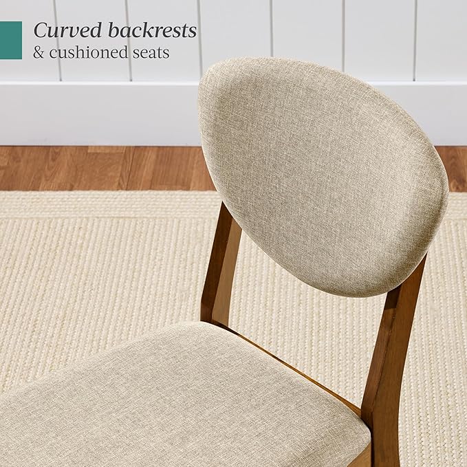 Best Choice Products Dining Chairs Set of 2, Mid-Century Modern Upholstered Wood, Armless w/Seat Cushion, Padded Backrest - Walnut/Oatmeal