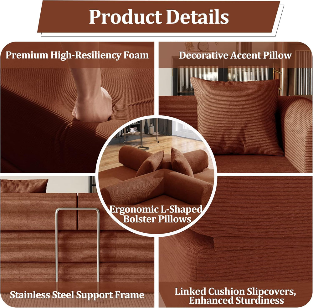 53.15'' Convertible Compressed Corduroy Folding Cloud Sofa Bed, Moder...