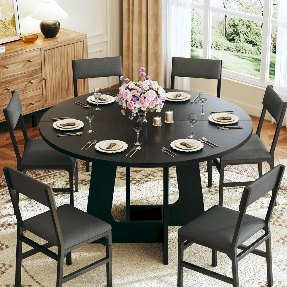 HUAHUU Round Dining Table Set for 6, 7-Piece Kitchen Table and Chairs for 6, ...