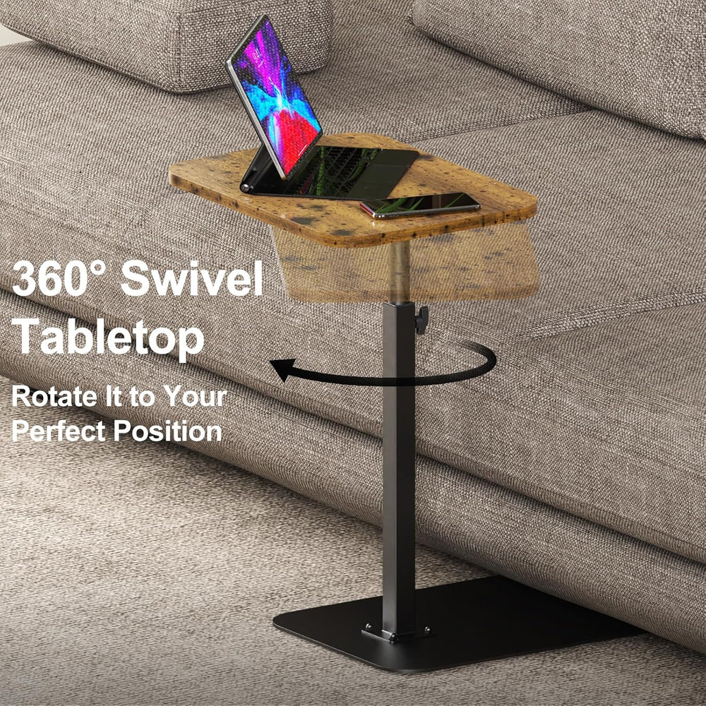 TV Tray Table Adjustable Height Swivel Couch Table with Heavy Metal Base | Sl...