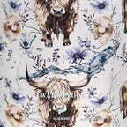 Watercolor Highland Cow Laundry Hamper With Handles Foldable Oxford Cloth Purple Flower Tote Bag Cows Laundry Basket Clothes Toy Storage Bucket 18.9" x 16.5"For Bathroom/Laundry/Bedroom