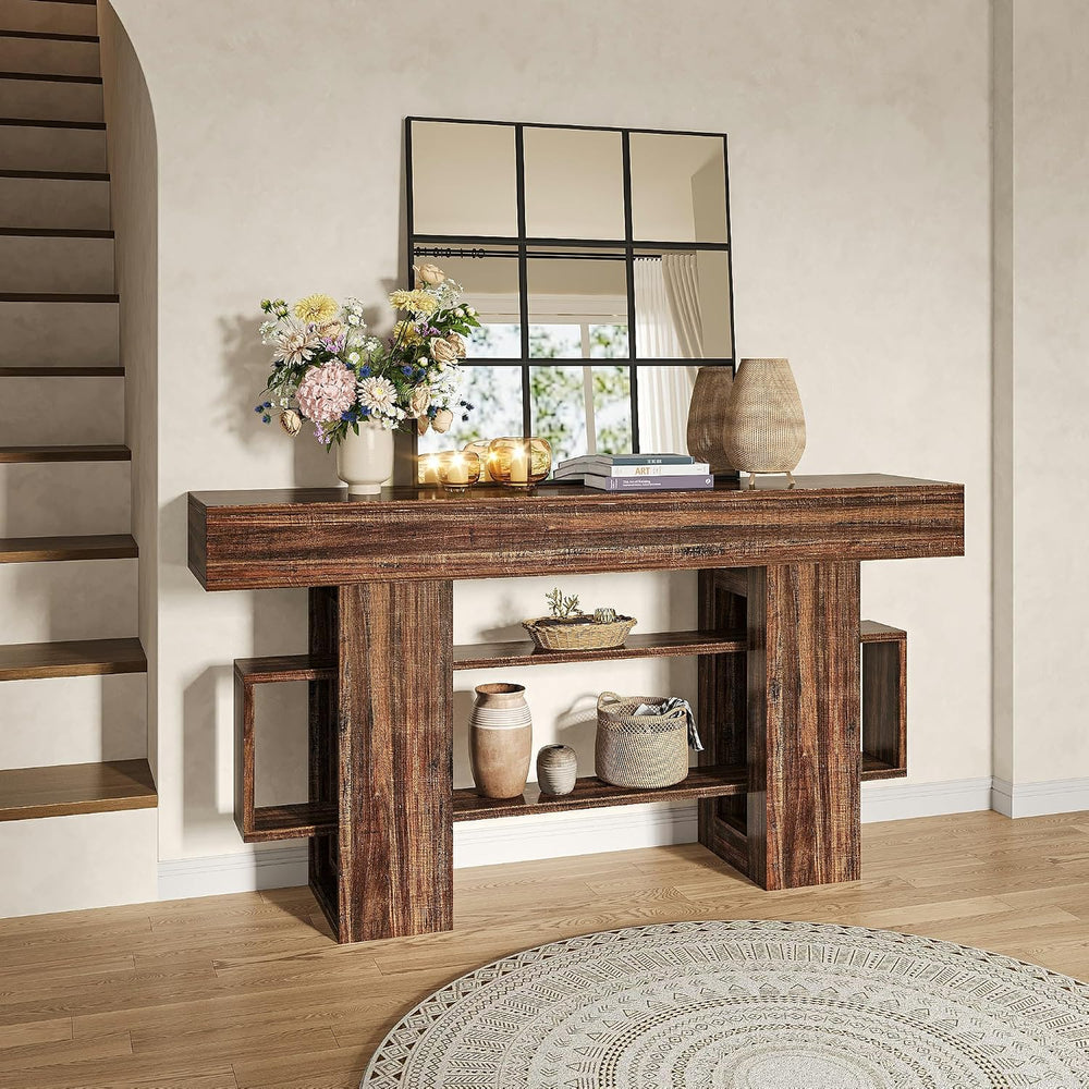 Feonase 63 Inches Long Console Table for Entryway, Wood Sofa Table Behind Cou...