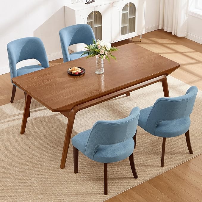 Dining Chairs Set of 4,Modern Dining Room Chairs with Thick Cushions,Upholstered Linen Fabric Kitchen Chairs for Kitchen Dining Room LIGHTBLUE