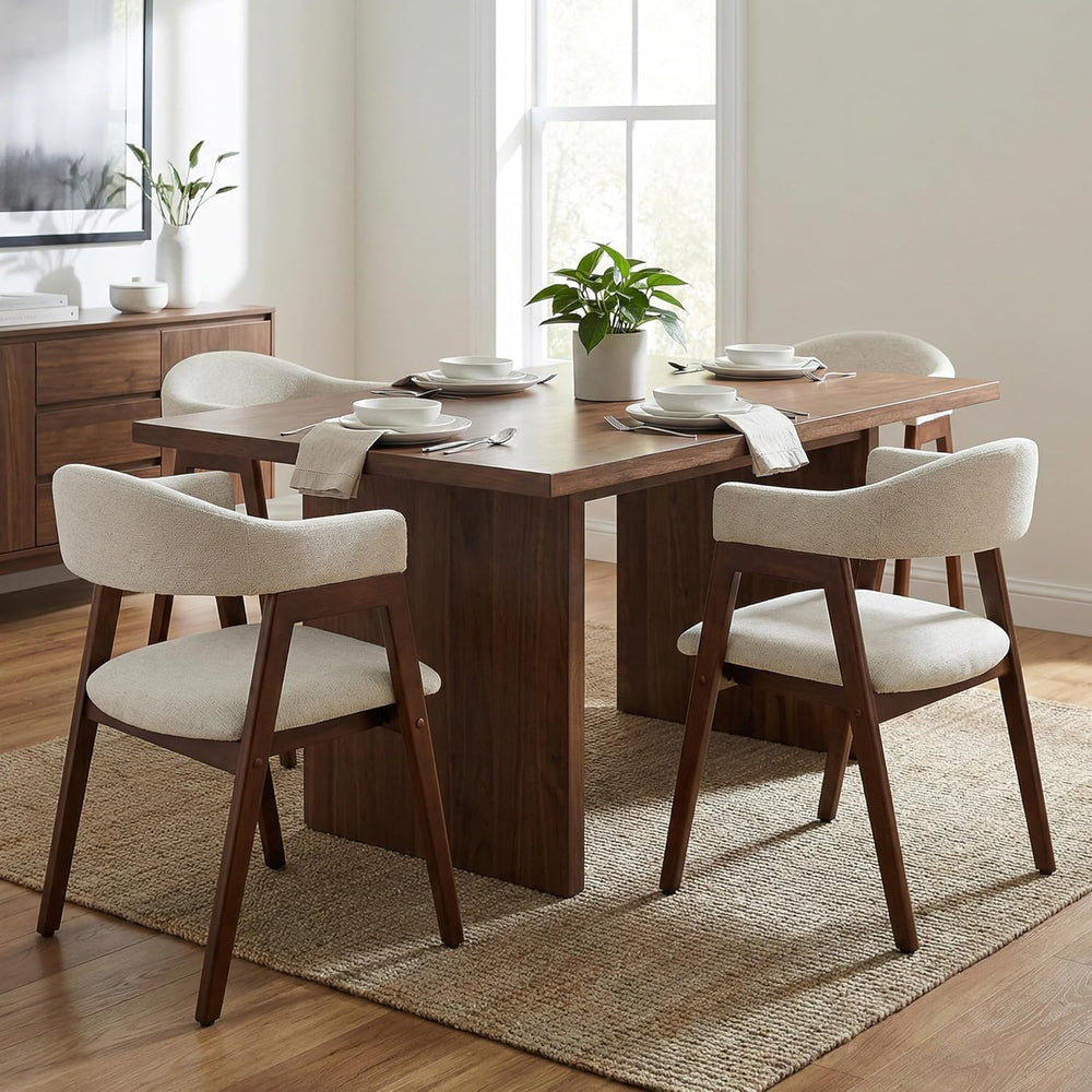 VKNOW Wooden Barrel Dining Chairs Set of 4 with Arms and Curved Back, Beige