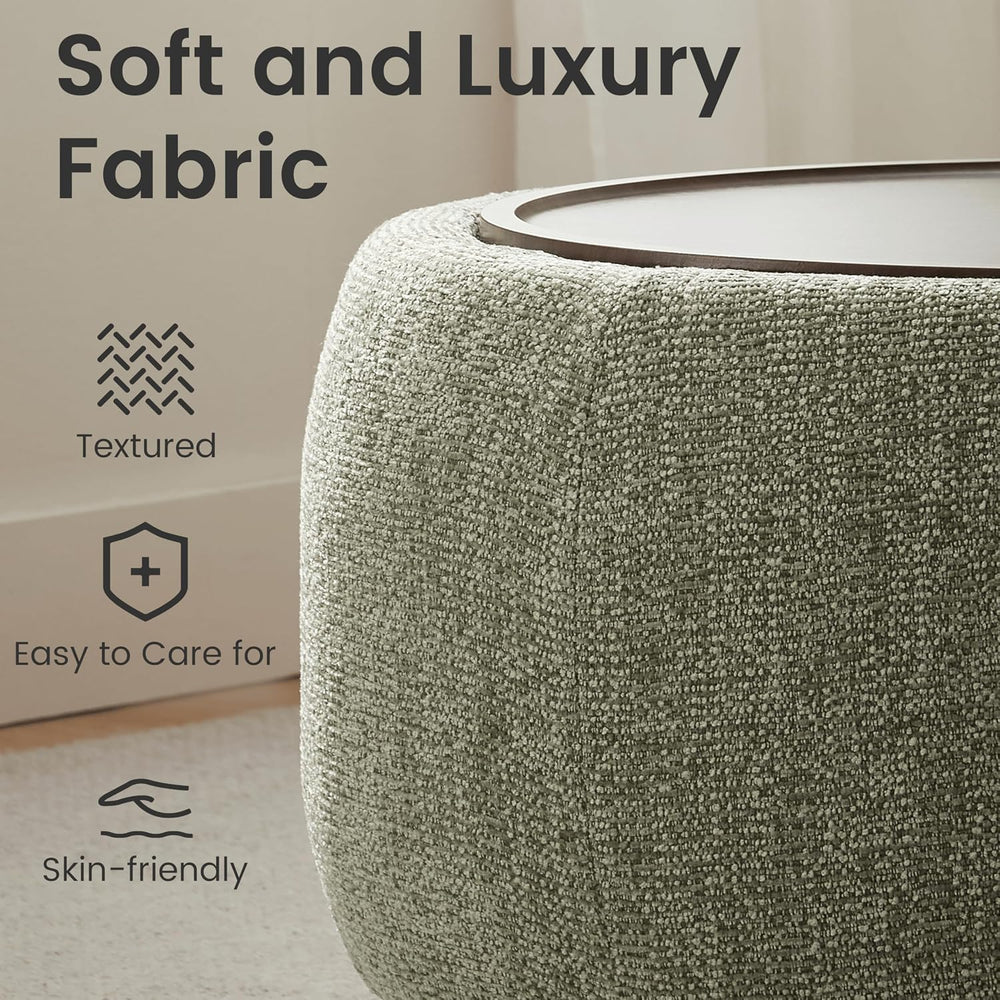 VKNOW 30 Inch Fabric Round Storage Ottoman with Wood Lift-Off Lid, Green | Mo...
