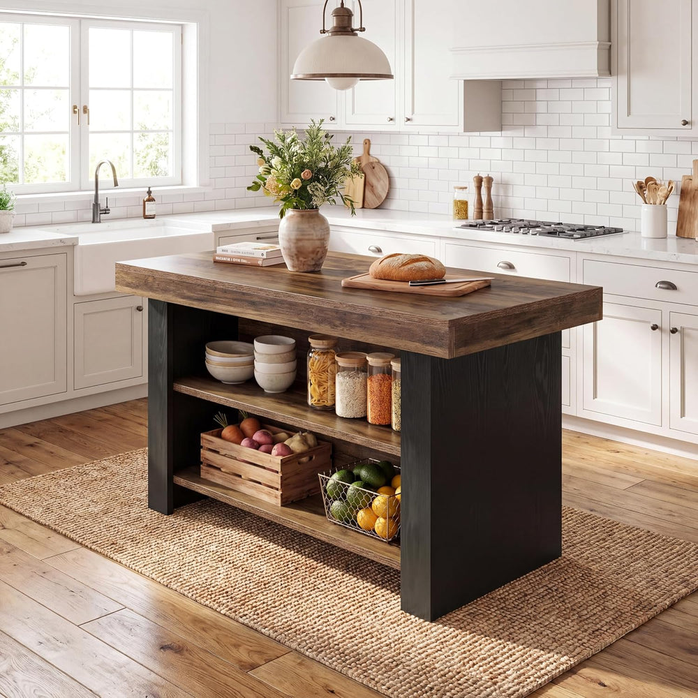 Tribesigns 55 Inch Kitchen Island Table with 2-Tier Storage, Farmhouse Center...