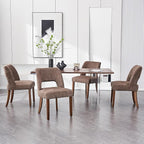 VKNOW Wooden Dining Chairs Set of 4, Modern Fabric Upholstered Dining Room Chair Kitchen Chairs, Farmhouse Dinner Chair for Kitchen Dining Room, Brown