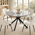 47.2" 5-Piece Round Dining Table Set for 4, Modern Wood Dining Table with 4 Upholstered Chairs, Kitchen & Dining Room Table Set with Metal Base for Apartment, Small Space, Grey Table+4 Beige Chairs